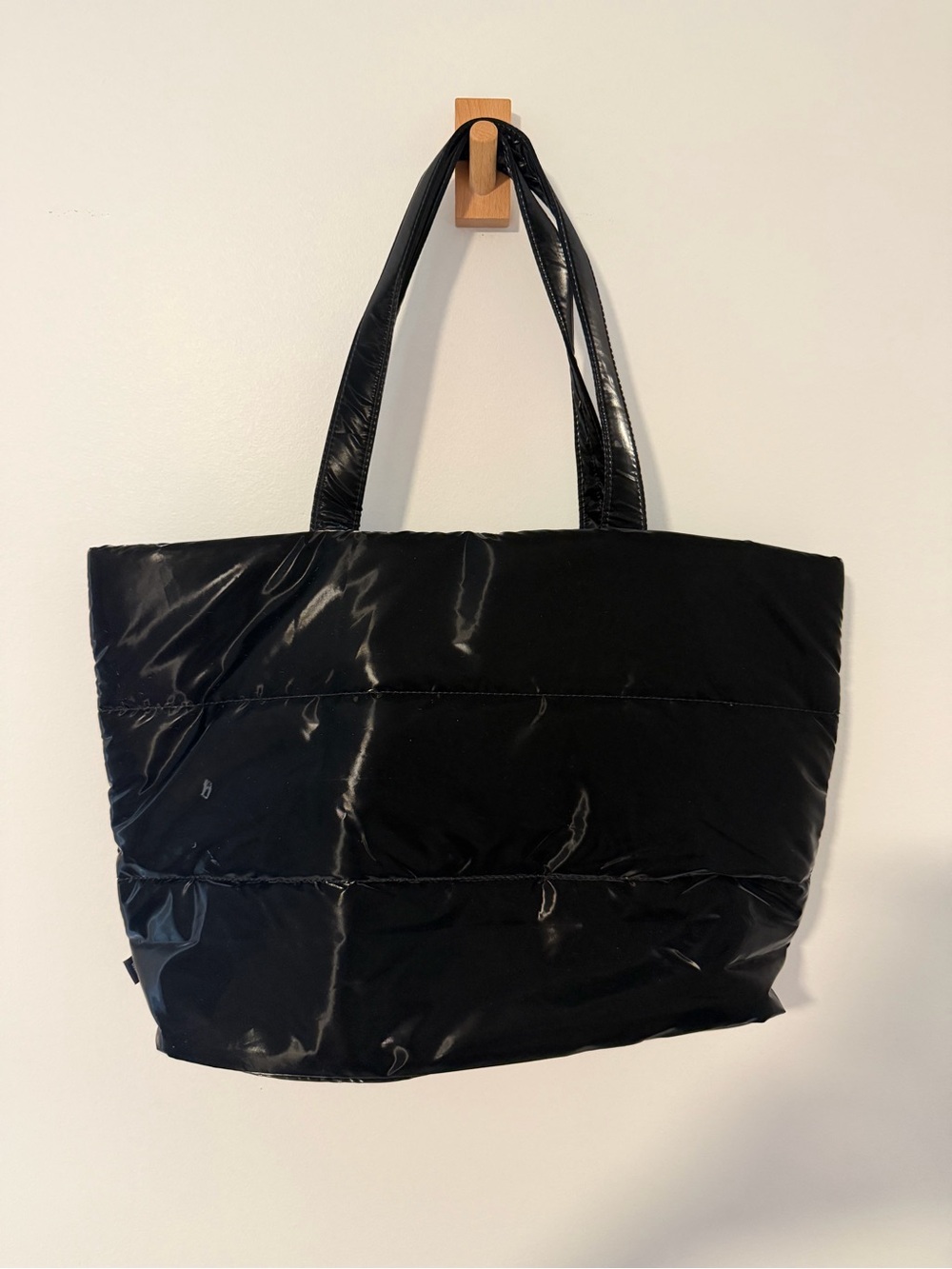GAP Black Shiny Quilted Puffer Tote Bag Lightweight Large